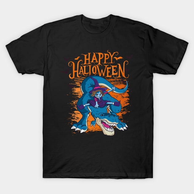 Halloween Happy Halloween Witch Dinosaur Costume T-Shirt by Pummli